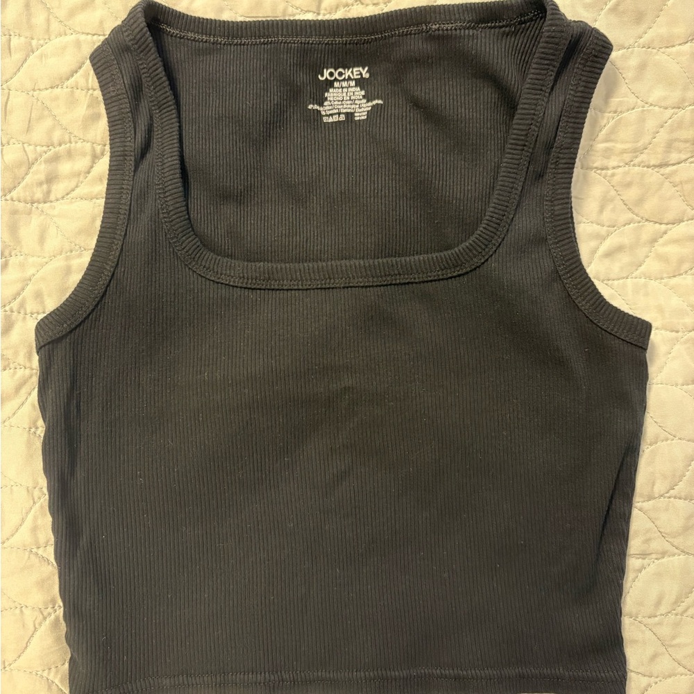 Jockey Women's Organic Cotton Blend Black Crop Tank Top Size Medium
